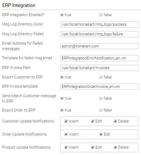 KonaKart ERP Integration Parameters