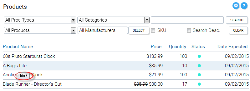 Product Id and SKU