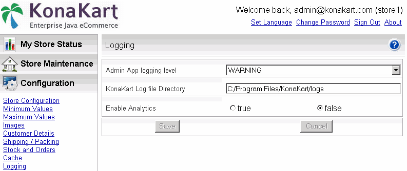 Enabling Analytics in the KonaKart Admin Application