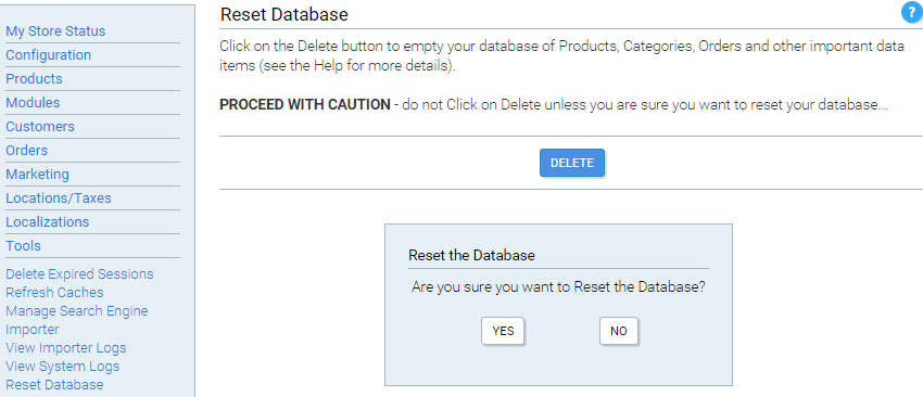 Reset Database Panel