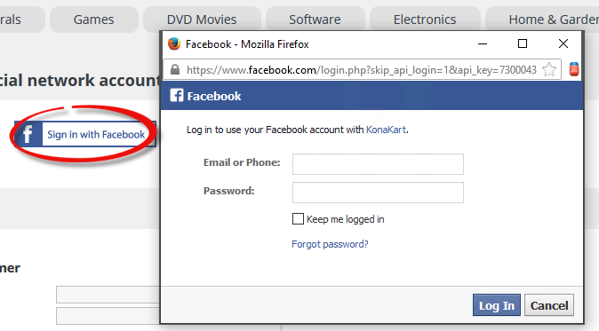 Facebook login account password